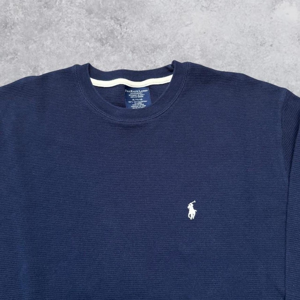 Polo Ralph Lauren Mens Vintage Navy Blue Thermal Long Sleeve Shirt XL